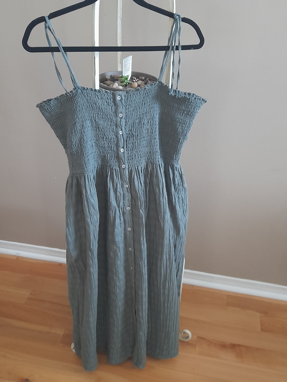 aerie Dusty Green Tie‑Shoulder Smocked Maxi Dress - Picture 2 of 8